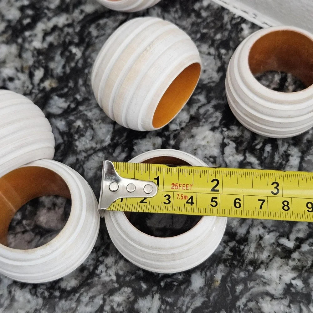 Vintage whitewashed Ribbed Napkin Rings with mustard melamine center-‎ set of 6